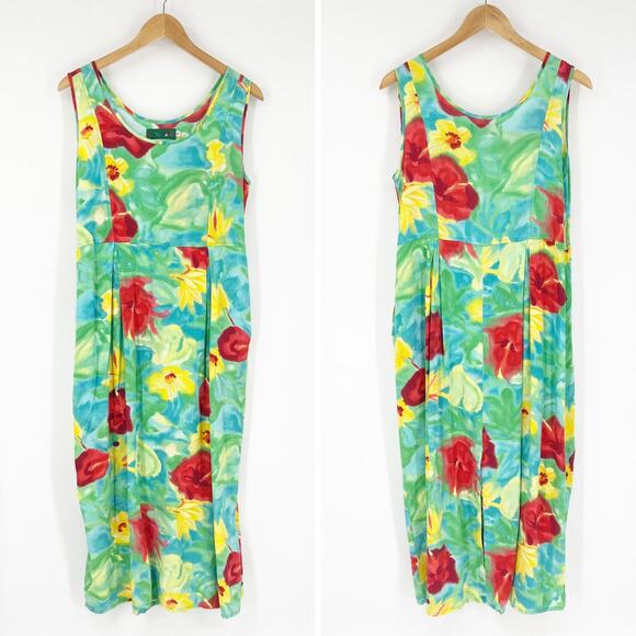 Jams World Vintage Watercolor Floral Tropical Print Mini Dress Size Small - Picture 1 of 8